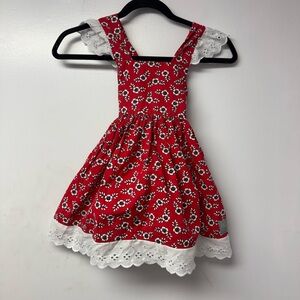 Eleanor Rose Girls Floral Dress Red White Lace Trim Flutter Sleeve Size 4–5 V